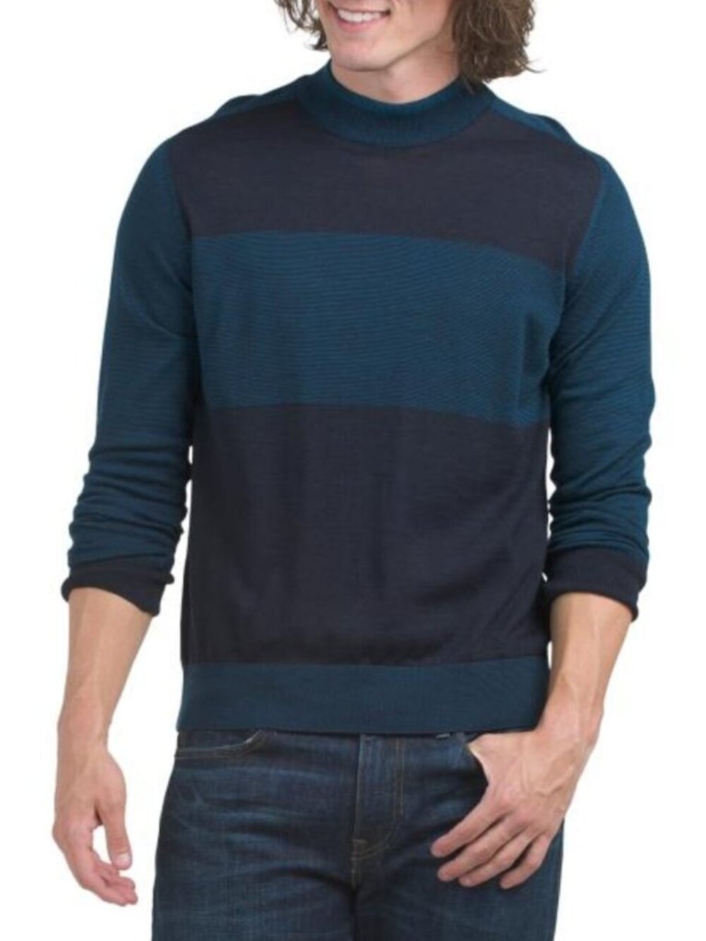 ROBERT BARAKETT Merino Wool Cullen Bay Color Block Sweater